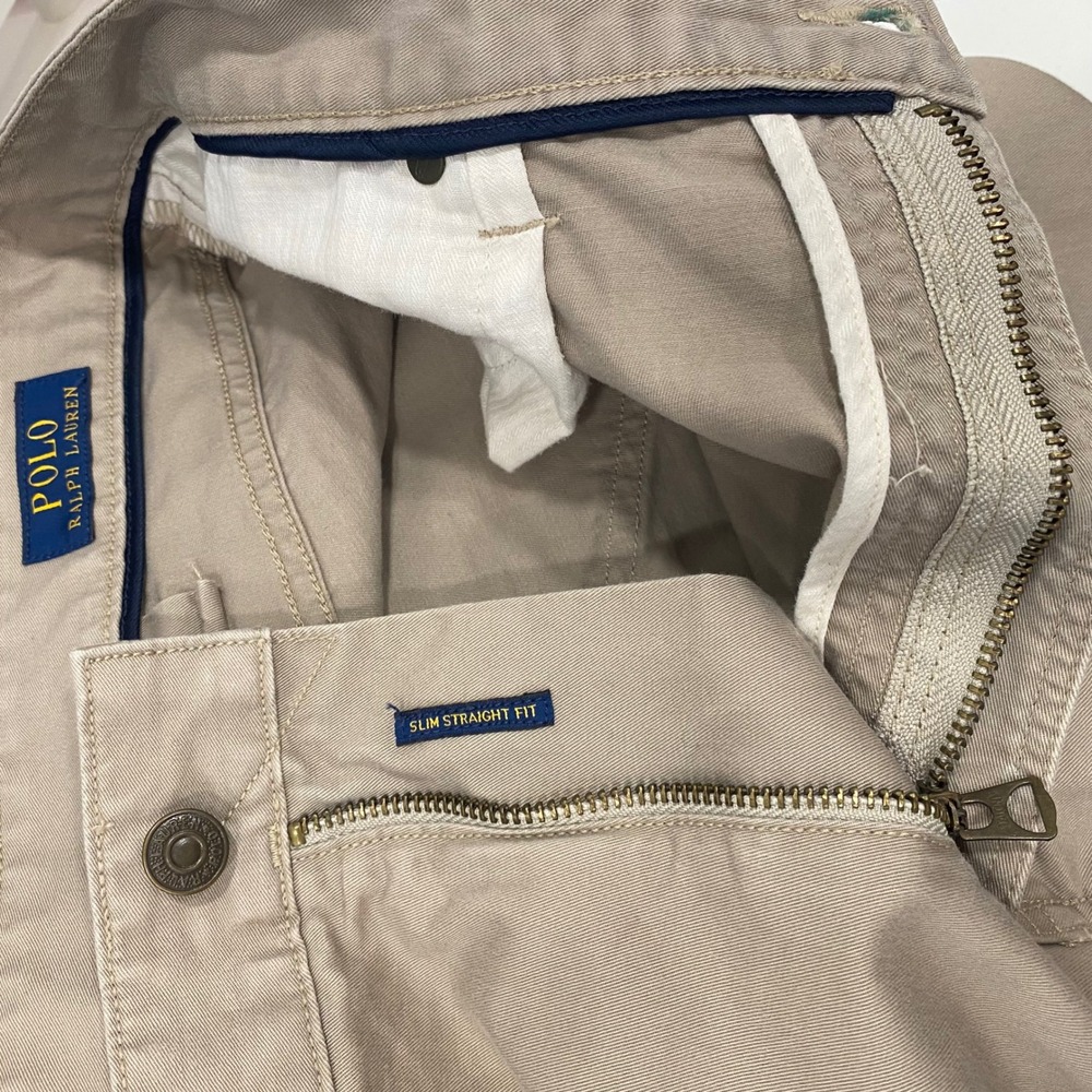 Polo Ralph Lauren Pants Mens 38x32 Tan Varick Slim Straight Khaki Chino Dungaree - Picture 7 of 16